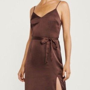 Abercrombie & Fitch Satin Slip Mini Dress in Brown